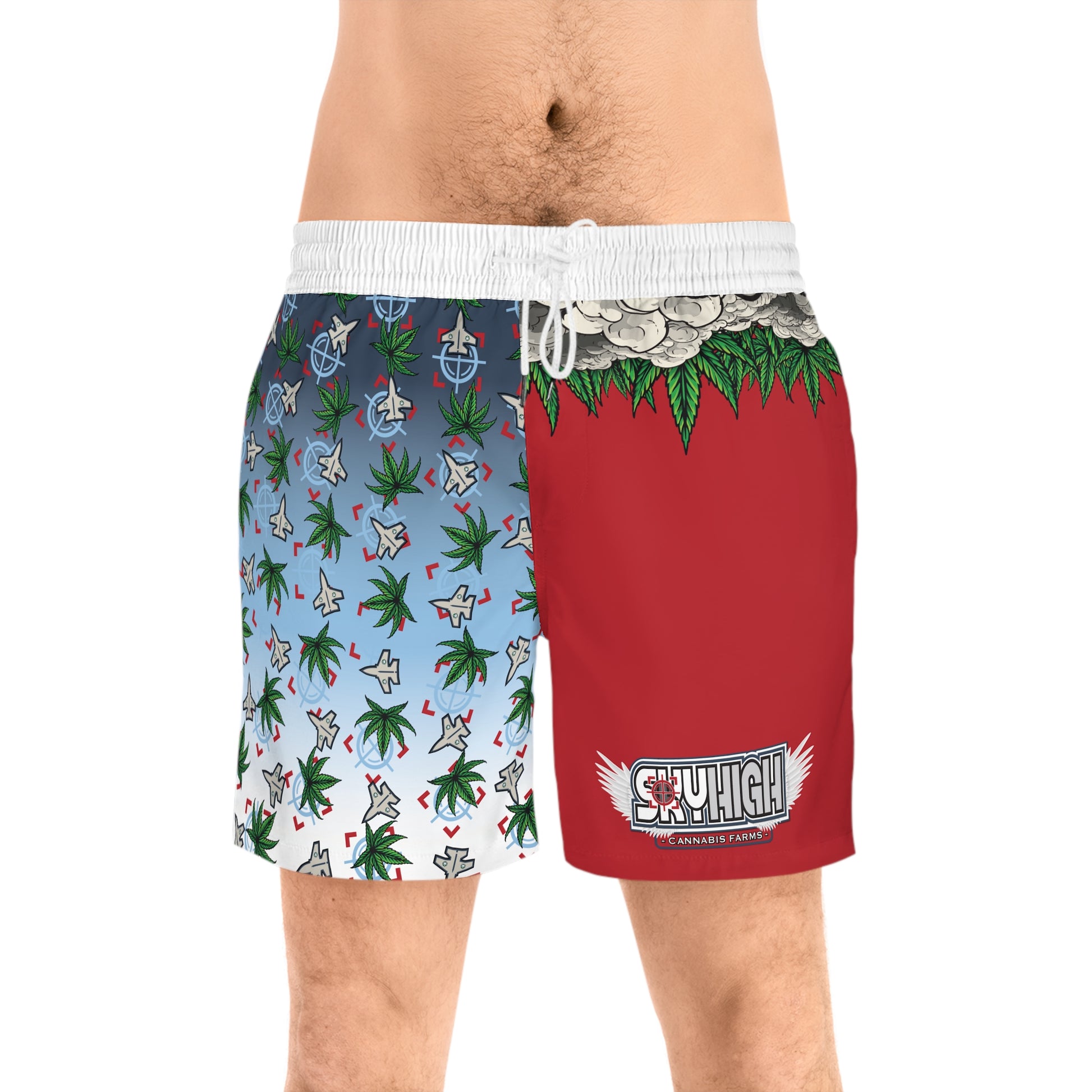 Sky High - Fly High White Top and Red Men's Swim Shorts