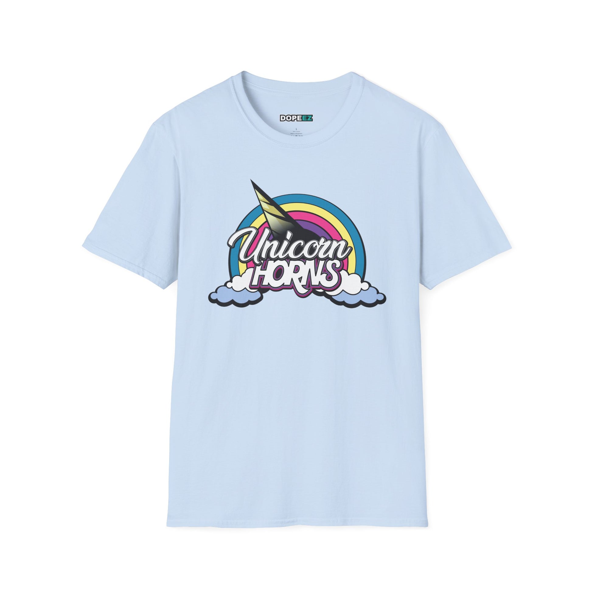 Unicorn Horns Graphic T-Shirt — Rainbow Retro Tee with Cloud Design